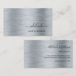 Elegant Silver Brushed Metallic Monogram Namn Visitkort