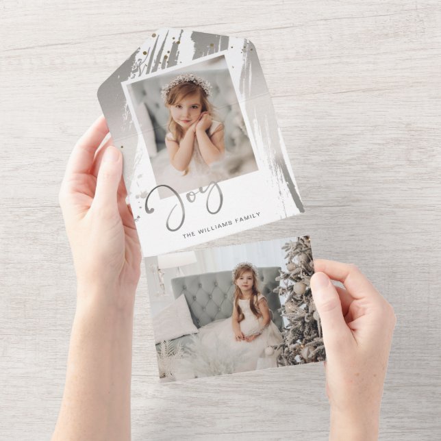 Elegant Silver Brushstrokes med Joy Script Photo (Tearaway)