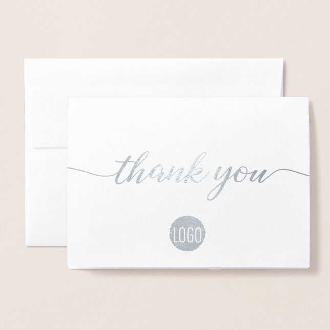 Elegant Silver Business logotyp Tack Foil Folierat Kort (Framsida med kuvert)