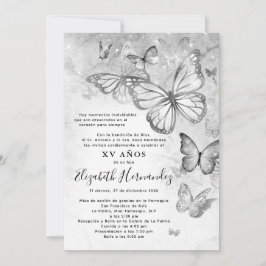 Elegant Silver Butterfly Spain Quinceanera Inbjudningar