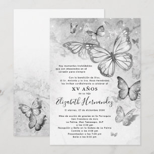 Elegant Silver Butterfly Spain Quinceanera Inbjudningar
