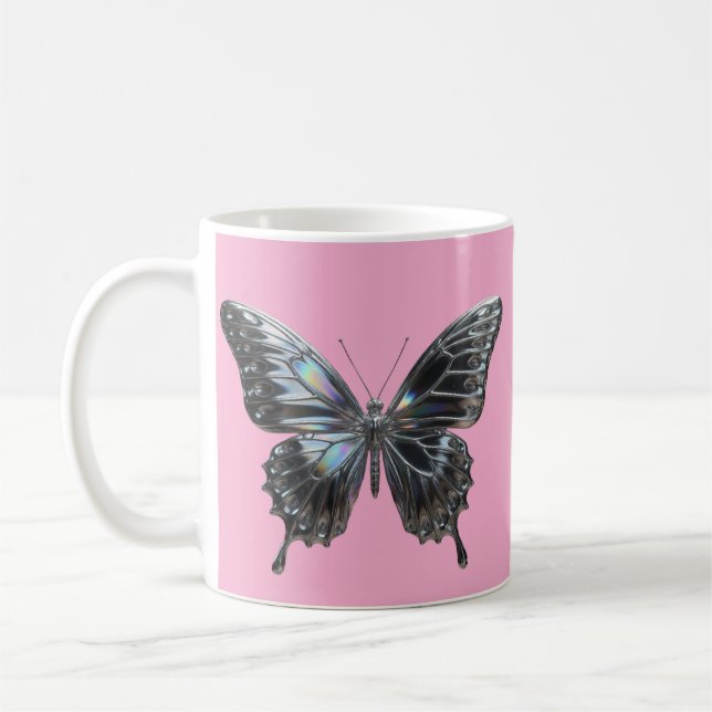 Elegant Silver Butterfly with Open Wings Kaffemugg (Vänster)