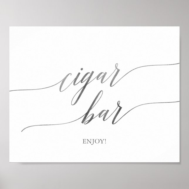 Elegant Silver Calligraphy Cigar Pub Vågrät Poster (Framsidan)