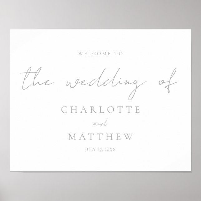 Elegant Silver Calligraphy Welcome Bröllop Poster (Framsidan)