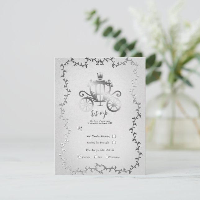 Elegant Silver Carriage Storybook Bröllop OSA Inbjudningar (Stående Fram)