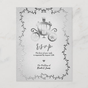 Elegant Silver Carriage Storybook Bröllop RSVP Meddelande Vykort