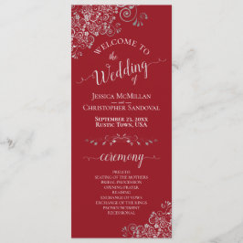 Elegant Silver Curls på Crimson Red Simple Wedding Program