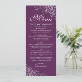 Elegant Silver Curls på Plum Lila Bröllop Meny