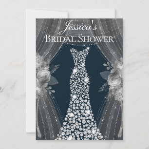 Elegant Silver Curtains Navy Dress Möhippa Inbjudningar