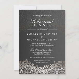 Elegant Silver Damask Formell Rehearsal Middag Inbjudningar