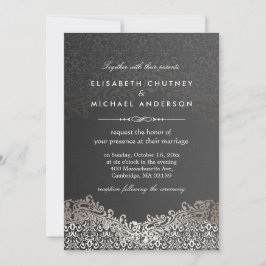 Elegant Silver-Damask - Klassiskt Formal Bröllop Inbjudningar