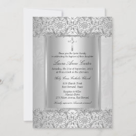 Elegant Silver Damask Kor Baptism/Christening Inbjudningar