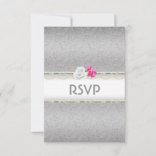 Elegant Silver Damask och Rosa ros OSA Kort