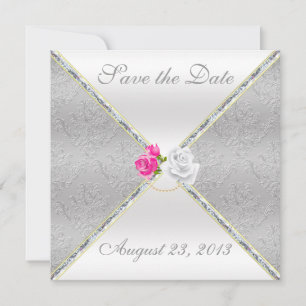 Elegant Silver Damask och Rosa ros Spara datum Datumet