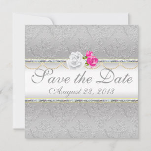 Elegant Silver Damask och Rosa ros Spara datum Datumet