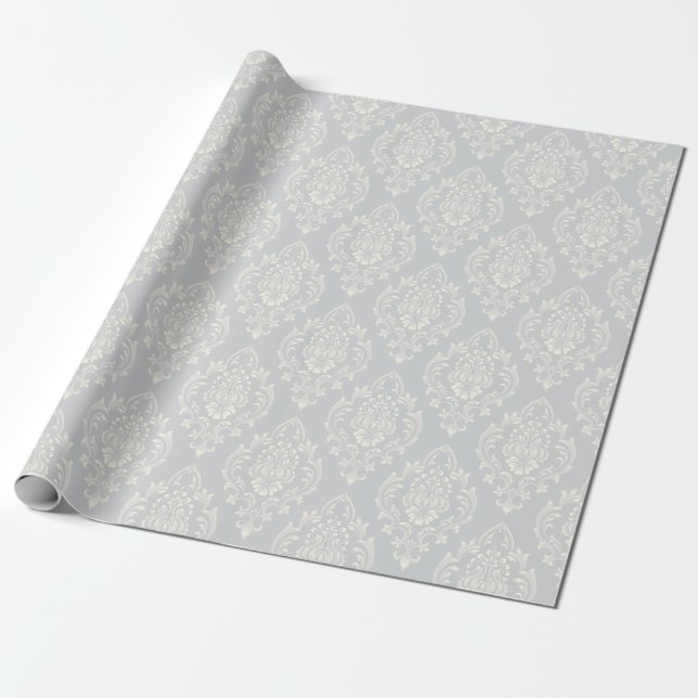 Elegant Silver Damask Pattern Luxury Presentpapper (Utrullad)