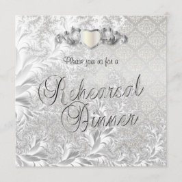 Elegant Silver Damask Stil Bröllop 3 Inbjudningar