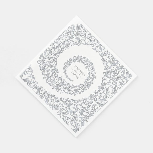 Elegant Silver Damask Wedding Pappersservett (Hörn)