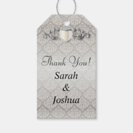 Elegant Silver Damast Stil Bröllop 1 Presentetikett