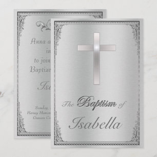 Elegant silver damm och silver kor-baptism inbjudningar