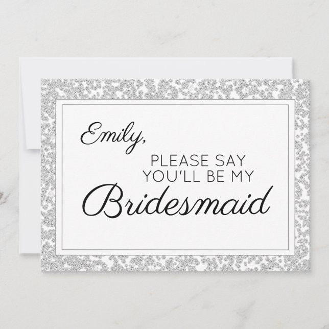 Elegant Silver Diamond Glitter Bridesmaid Inbjudningar (Framsida)