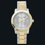 Elegant Silver Diamonds 25:e Bröllop-årsdagen Armbandsur<br><div class="desc">Den opulenta elegansen ramar denna 25:e bröllop-årsdag har en unik skalopad diamantdesign med centerdroppdiamant med faux-tillagda gnistor på en silver-tonsövertoning. Ursprunglig design efter Helgdag Hearts Designs (reserverade höger). Observera att alla varningstexter är tryckta och endast får förekomma så reellt som möjligt i en platt, tryckt design. Detta omfattar alla metalliska...</div>