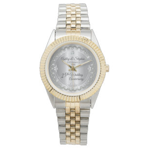Elegant Silver Diamonds 25:e Bröllop-årsdagen Armbandsur