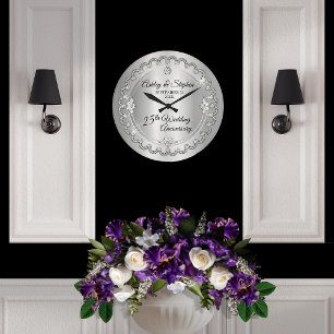Elegant Silver Diamonds 25:e Bröllop-årsdagen Stor Klocka