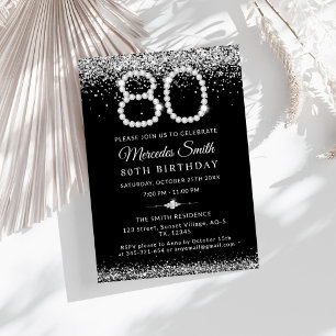 Elegant Silver Diamonds 80:e Födelsedagsfesten Inbjudningar