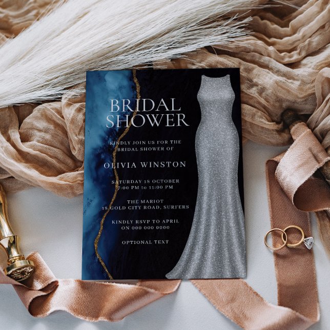 Elegant Silver Dress & Navy Möhippa Inbjudningar (Skapare uppladdad)