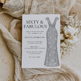 Elegant Silver Dress Womans 60:e Födelsedagsfest Inbjudningar