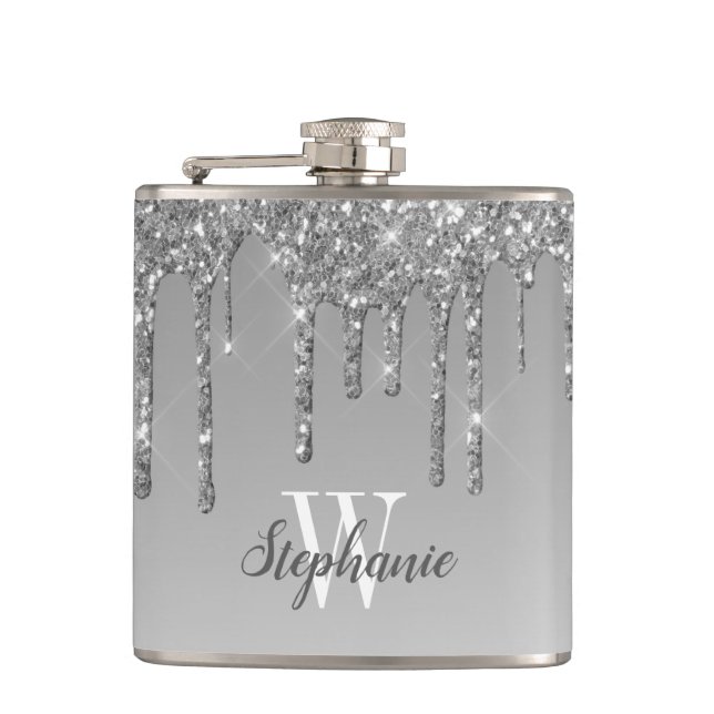 Elegant Silver Droppande Falskt Glitter Monogram Fickplunta (Framsidan)
