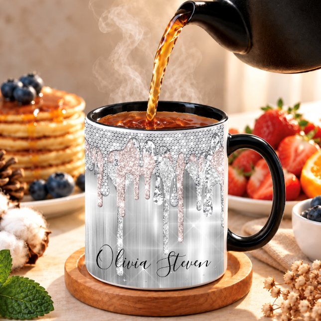 Elegant silver droppande glittermonogram kaffemugg (Skapare uppladdad)