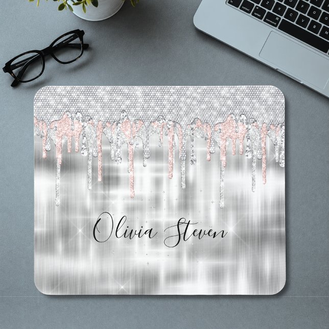 Elegant silver droppande glittermonogram musmatta (Skapare uppladdad)