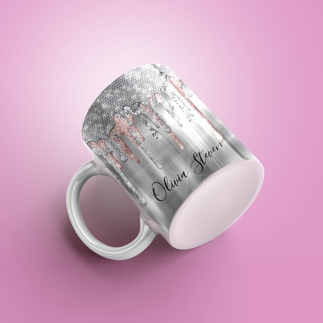 Elegant silver droppar glitter monogram kaffemugg (Skapare uppladdad)