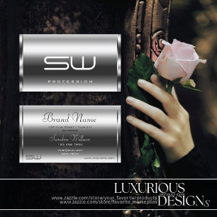 Elegant Silver Effect Modern Monogram-Professionel Visitkort