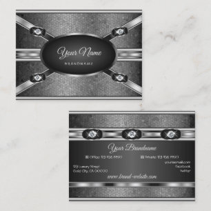 Elegant Silver Effect Mönster och Faux Rhinestones Visitkort