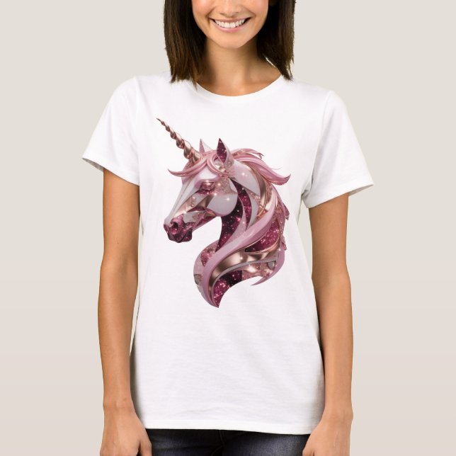 Elegant Silver ENHÖRNING 3D Text Konst T Shirt (Framsida)