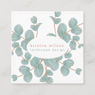 Elegant Silver Eucalyptus Gren - Personlig Fyrkantigt Visitkort