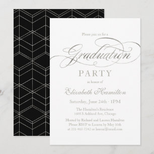 Elegant silver examensfest med modern text inbjudningar