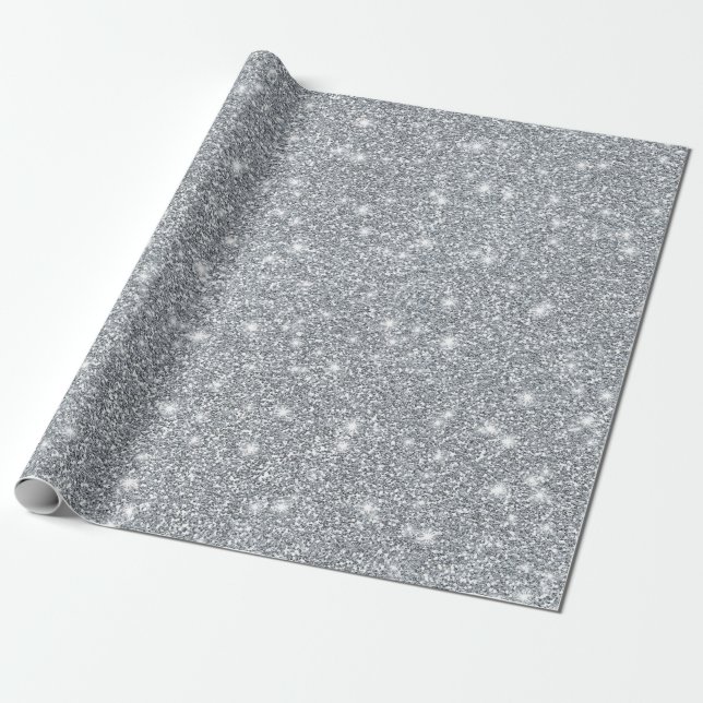 Elegant Silver Faux Glamoral Glitter Presentpapper (Utrullad)