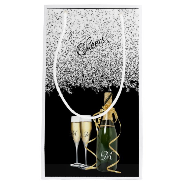 Elegant Silver Flaska och Glass Small Gift Bag (Framsidan)