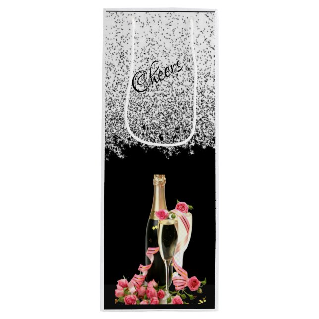 Elegant Silver Flaska och Glass Vin Gift Bag (Framsidan)