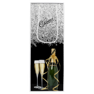 Elegant Silver Flaska och Glass Vin Gift Bag