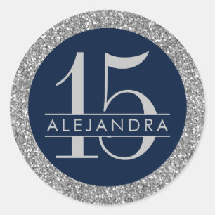 Elegant Silver-flottan Quinceanera 15:e födelsedag Runt Klistermärke