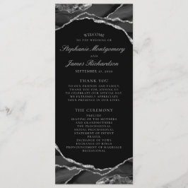 Elegant Silver Foil Black Agate Bröllop Program