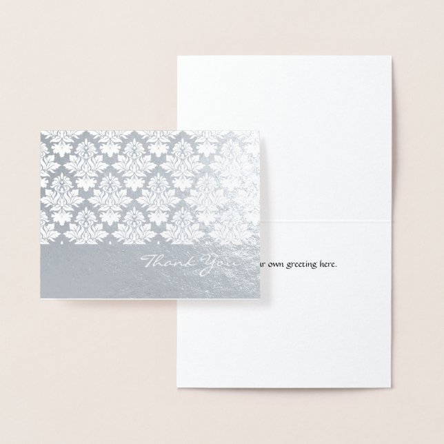 Elegant Silver Foil Damask Tackkort Card Folierat Kort (Display)