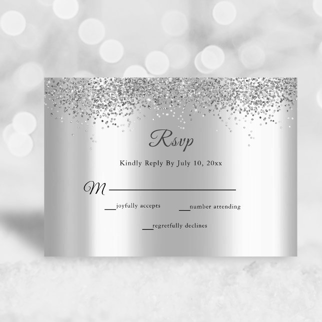 Elegant Silver Foil Glitter Gnistra Bröllop OSA Kort (Skapare uppladdad)