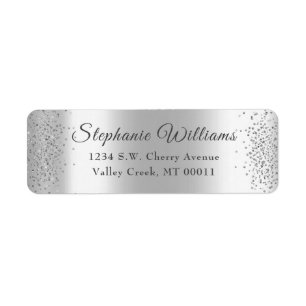 Elegant Silver Foil Glitter Gnistra Bröllop Returadress Etikett