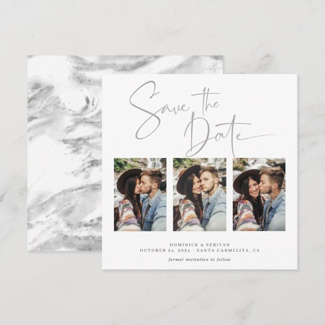 Elegant Silver Foil Marble Bröllop spara datum Datumet (Fram/baksida)